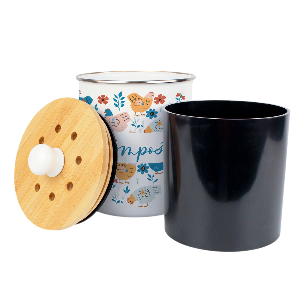 Purely Home Botanical Chickens Toller Compost Caddy