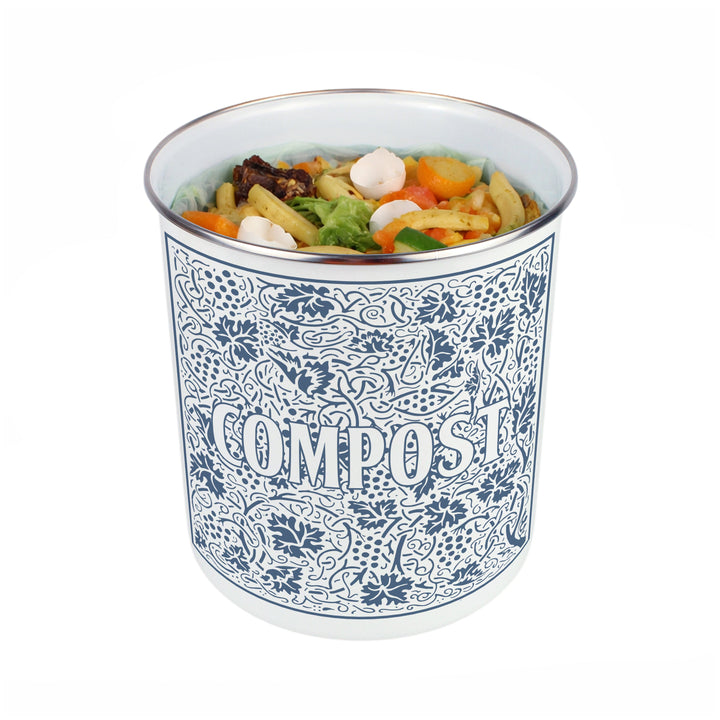 Purely Home Oak Leaves & Berries Toller Compost Caddy - Blue