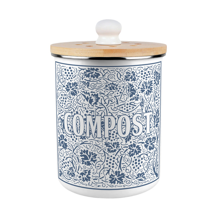 Purely Home Oak Leaves & Berries Toller Compost Caddy - Blue