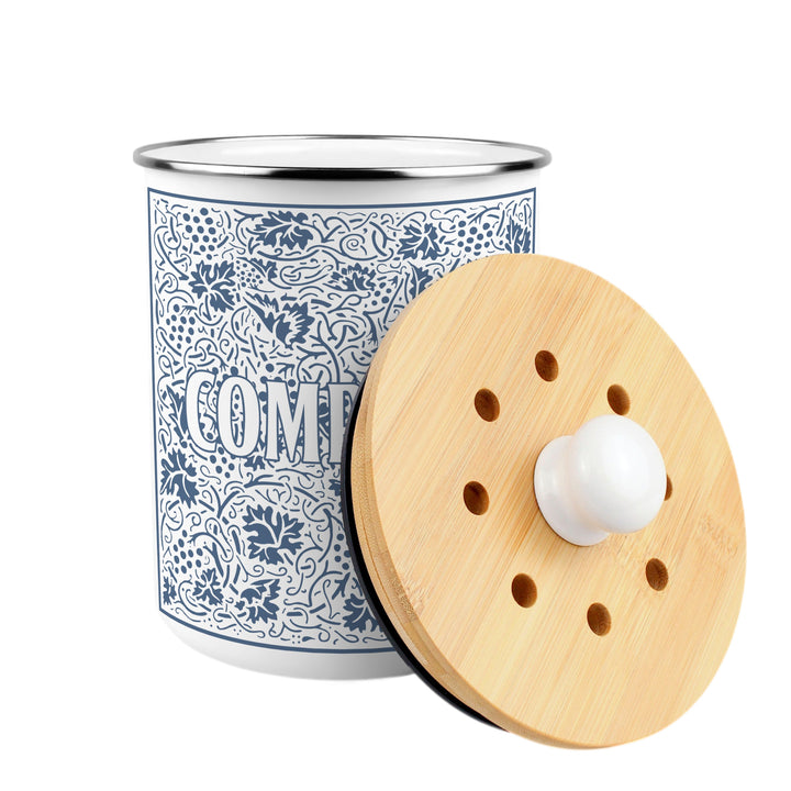 Purely Home Oak Leaves & Berries Toller Compost Caddy - Blue