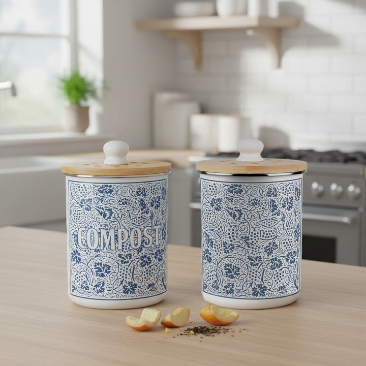 Purely Home Oak Leaves & Berries Toller Compost Caddy - Blue