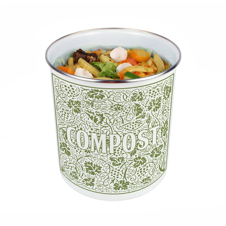 Purely Home Oak Leaves & Berries Toller Compost Caddy - Green