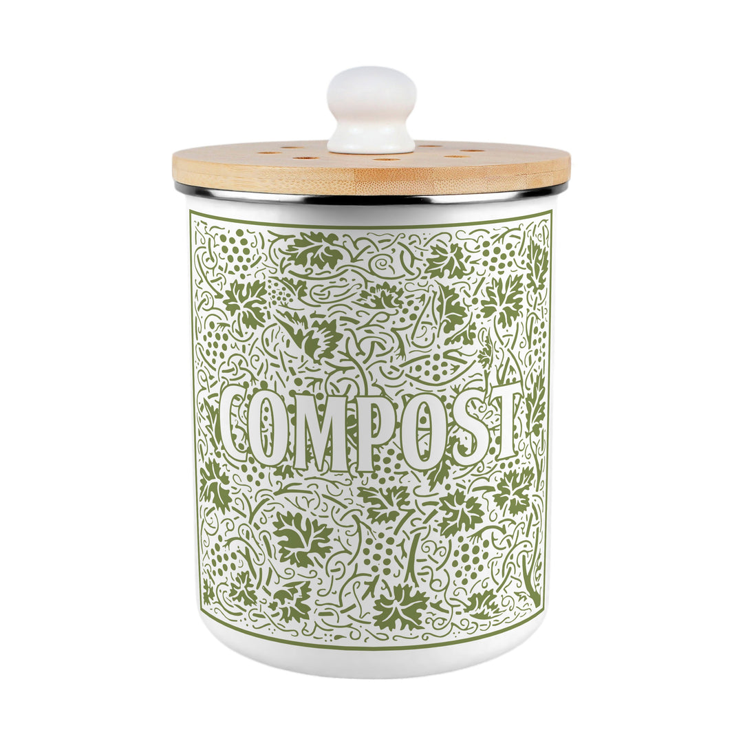 Purely Home Oak Leaves & Berries Toller Compost Caddy - Green