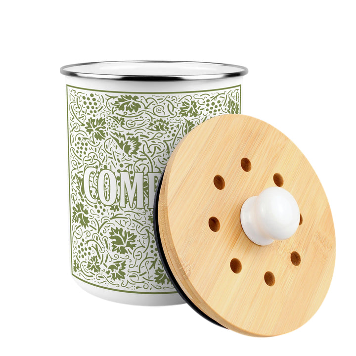 Purely Home Oak Leaves & Berries Toller Compost Caddy - Green
