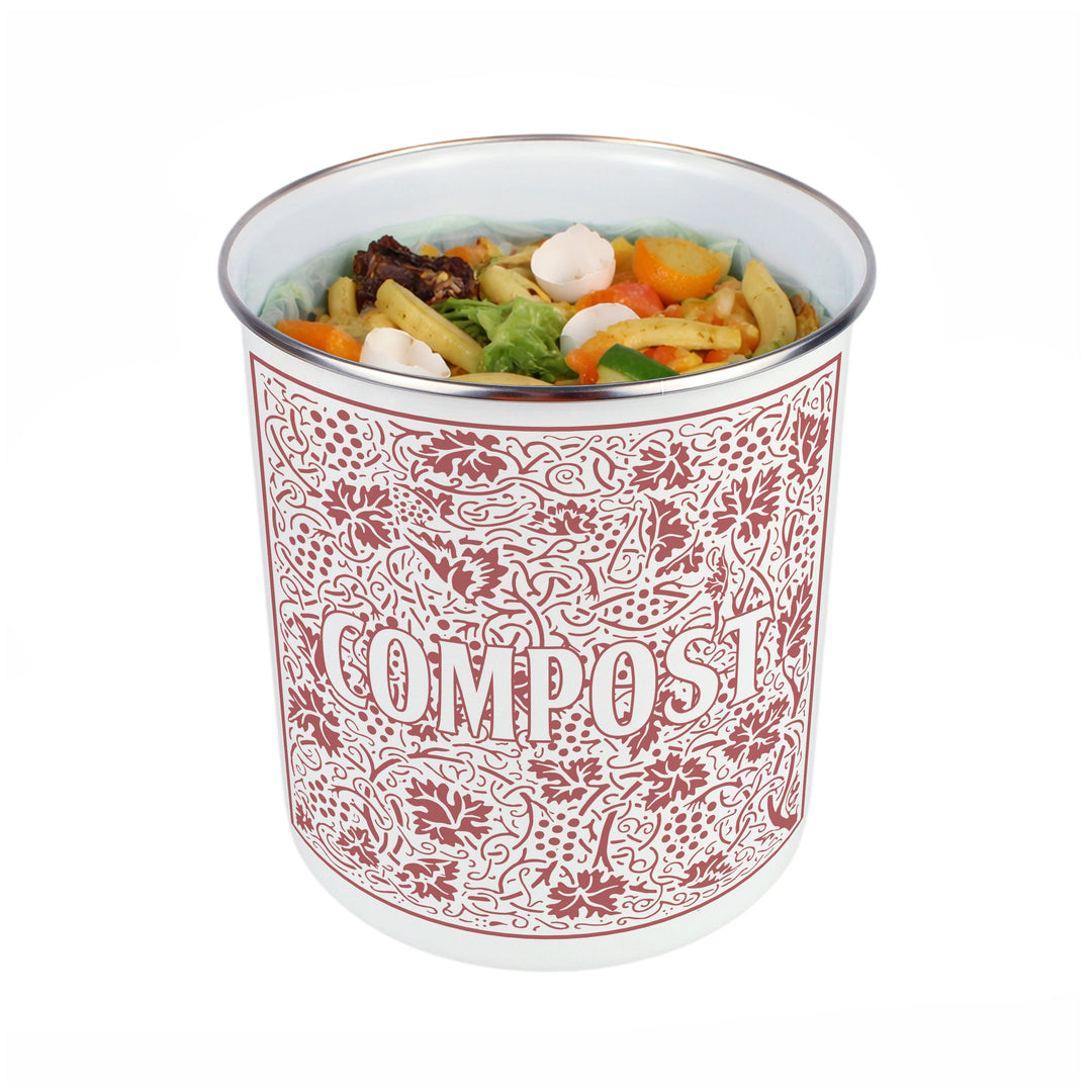 Purely Home Oak Leaves & Berries Toller Compost Caddy - Red