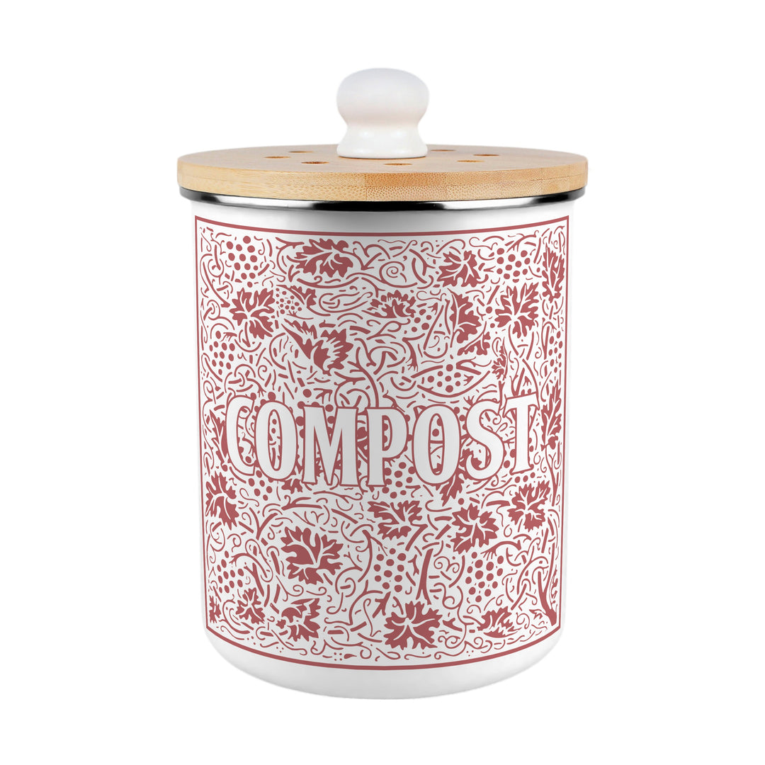Purely Home Oak Leaves & Berries Toller Compost Caddy - Red
