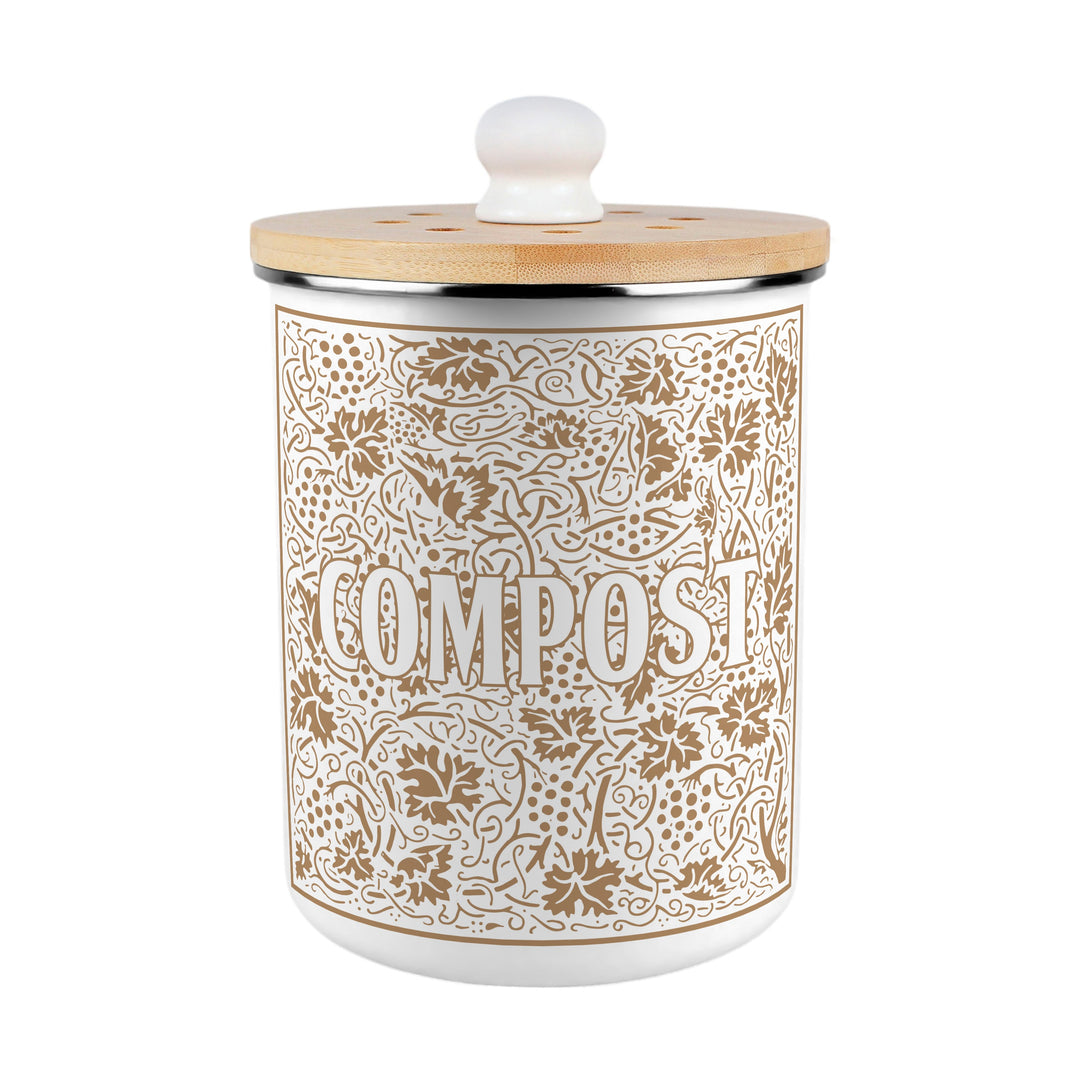 Purely Home Oak Leaves & Berries Toller Compost Caddy - Gold