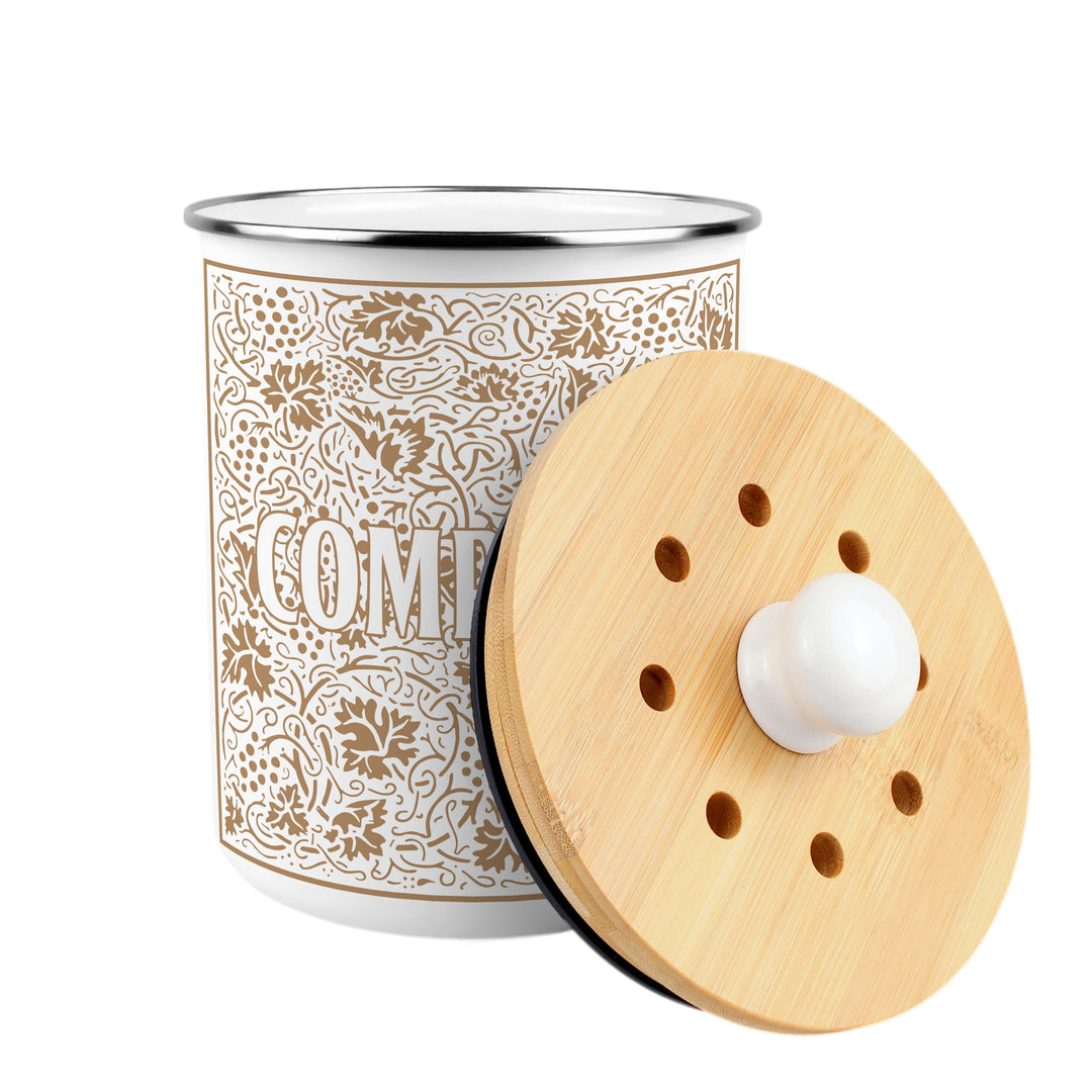 Purely Home Oak Leaves & Berries Toller Compost Caddy - Gold