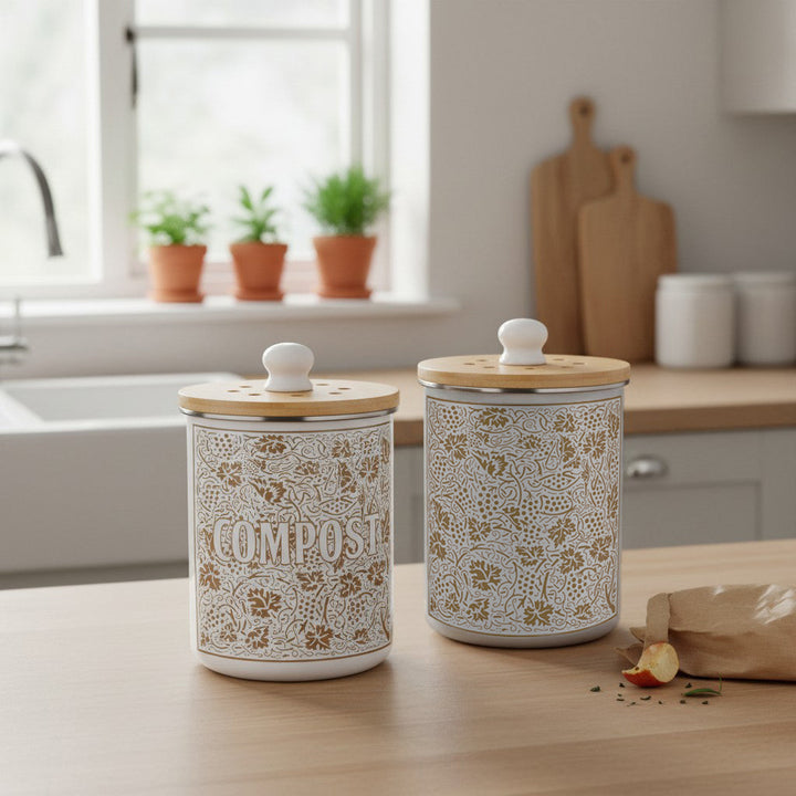 Purely Home Oak Leaves & Berries Toller Compost Caddy - Gold