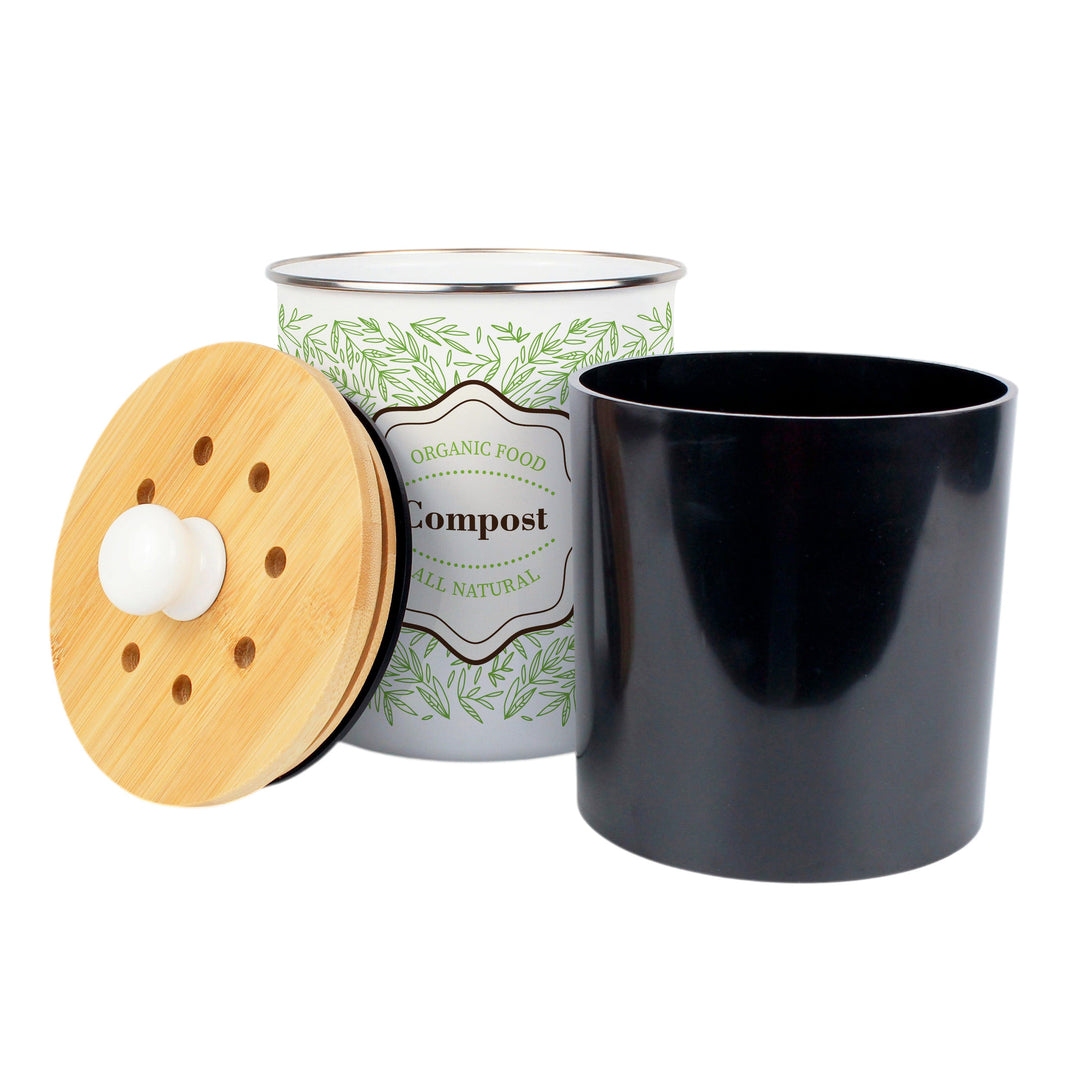 Purely Home Organic Green Leaves Toller Compost Caddy