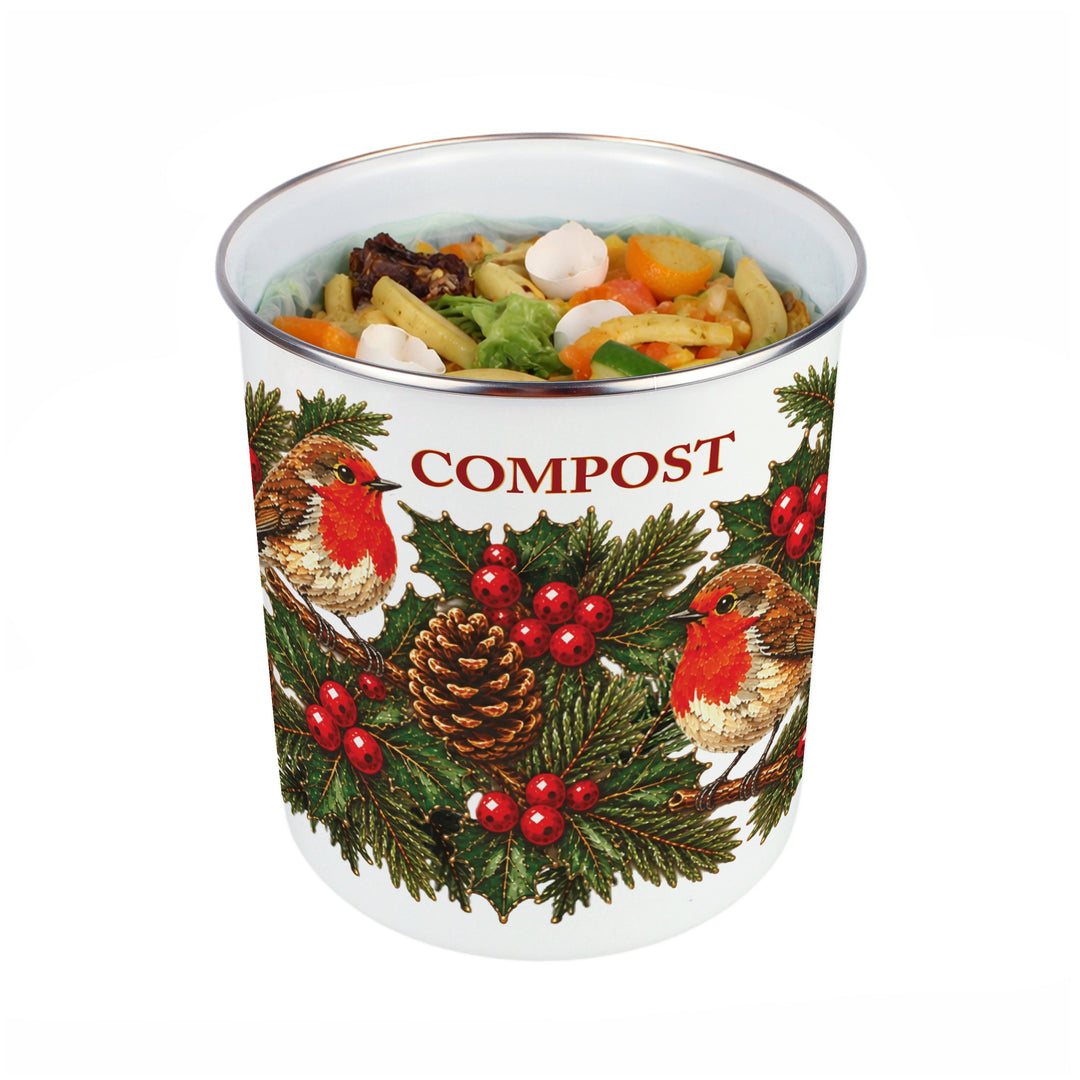 Purely Home Festive Robins Toller Compost Caddy