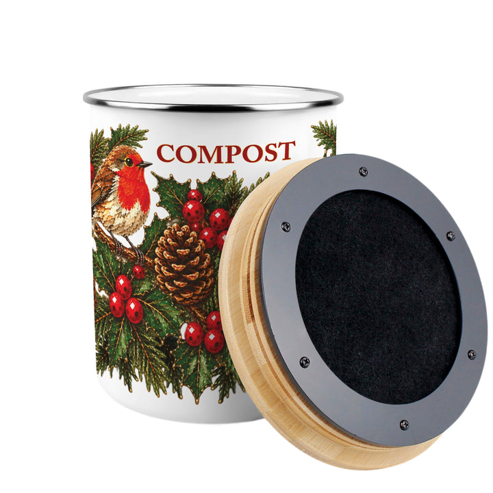 Purely Home Festive Robins Toller Compost Caddy