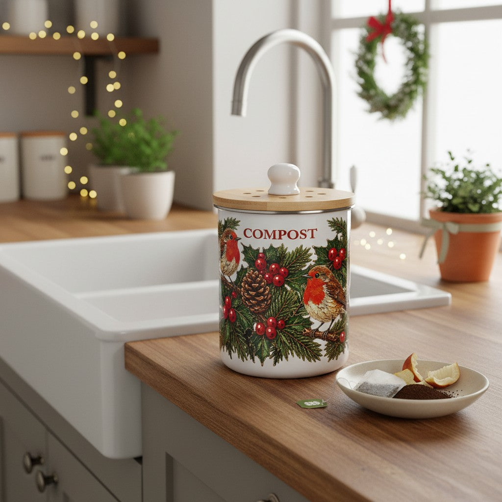 Purely Home Festive Robins Toller Compost Caddy