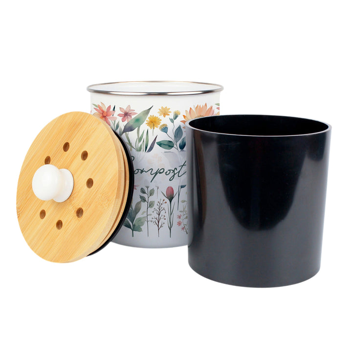 Purely Home Pastel Flowers Toller Compost Caddy