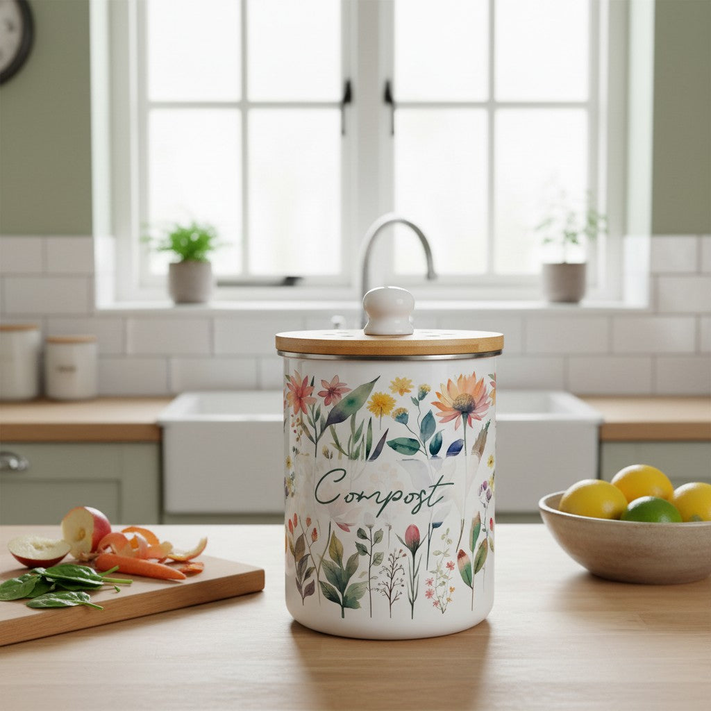 Purely Home Pastel Flowers Toller Compost Caddy