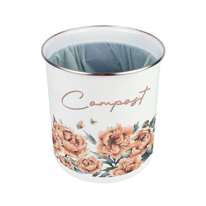 Purely Home Peach Peonies Toller Compost Caddy