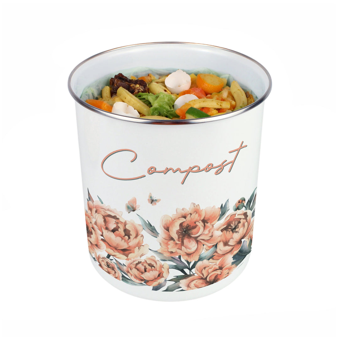 Purely Home Peach Peonies Toller Compost Caddy