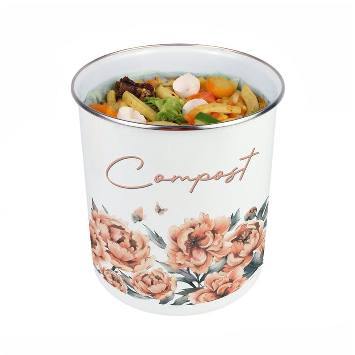 Purely Home Peach Peonies Toller Compost Caddy