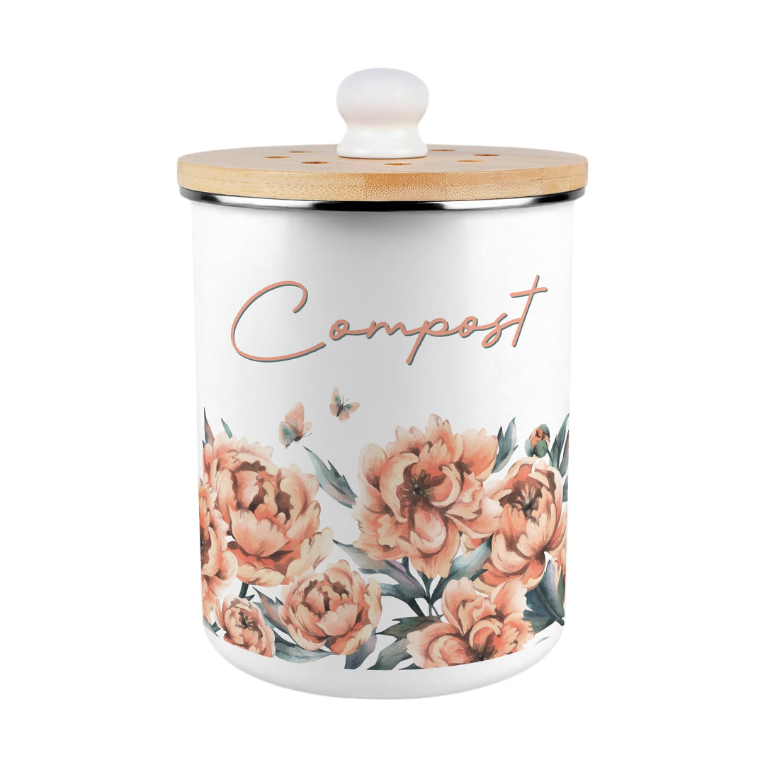 Purely Home Peach Peonies Toller Compost Caddy