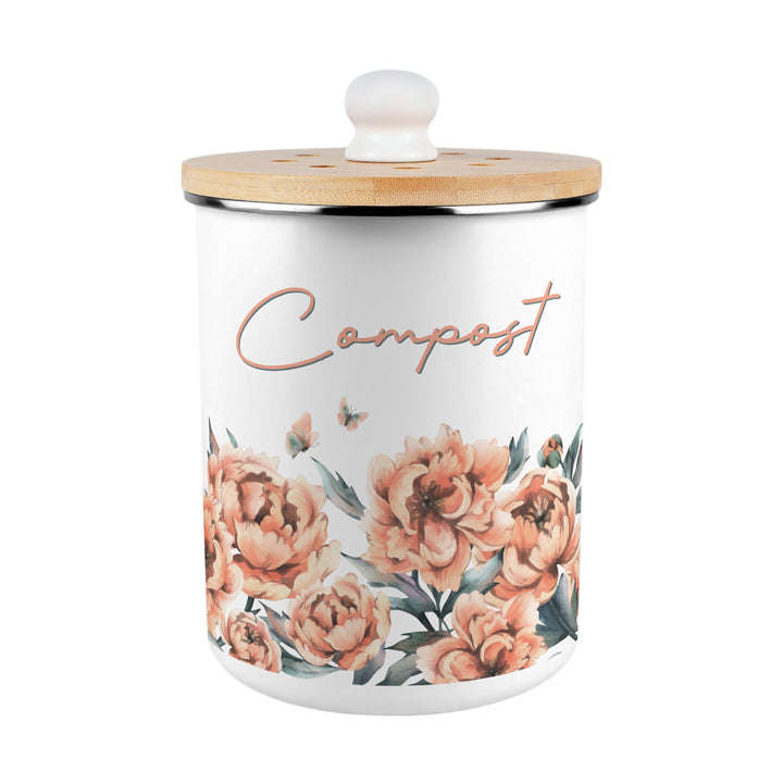 Purely Home Peach Peonies Toller Compost Caddy