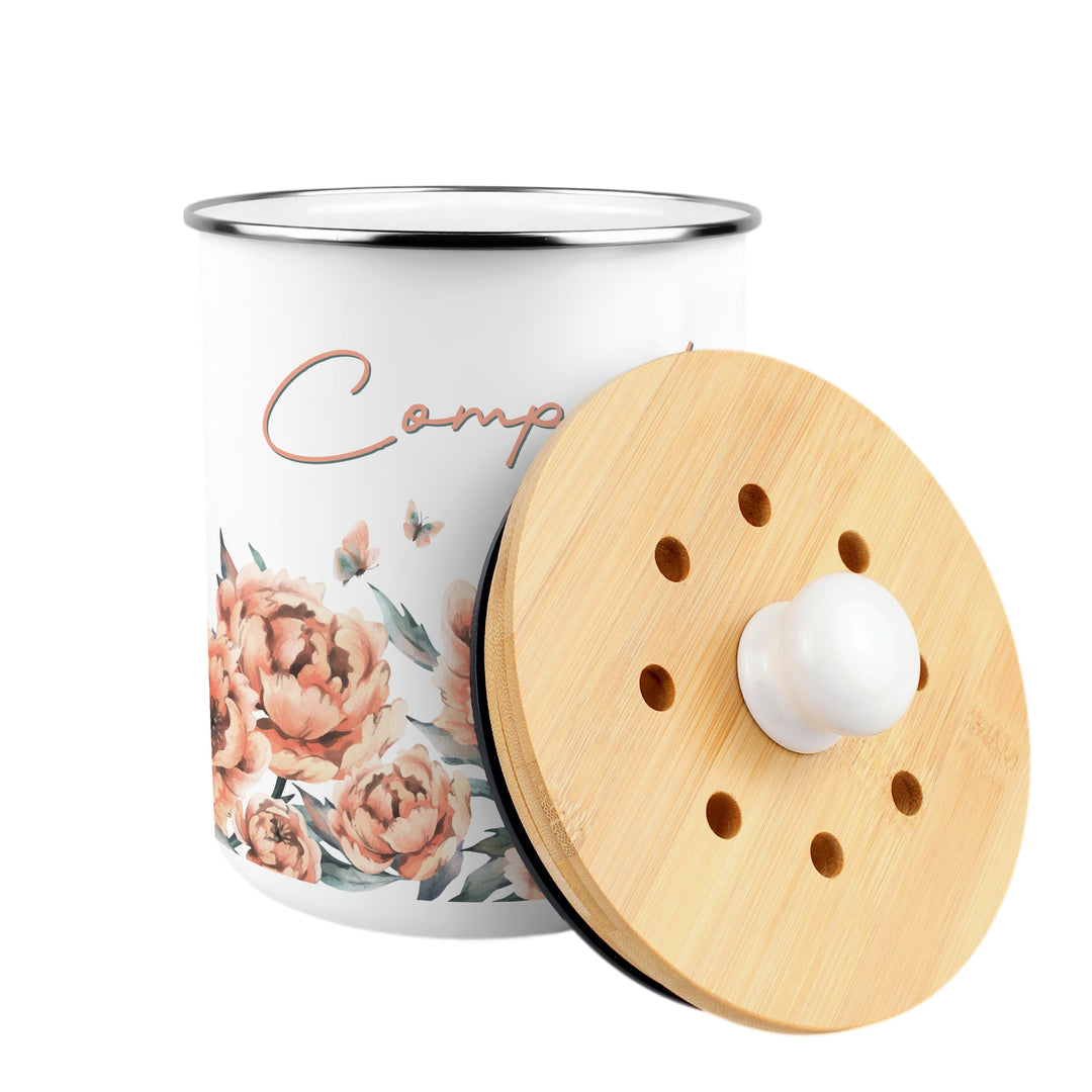 Purely Home Peach Peonies Toller Compost Caddy