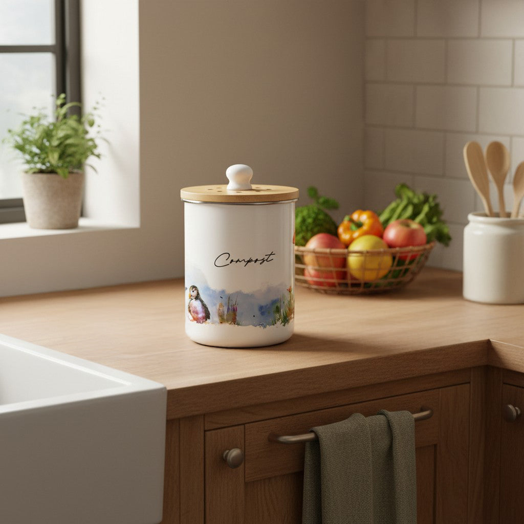 Purely Home Seaside Puffin Toller Compost Caddy