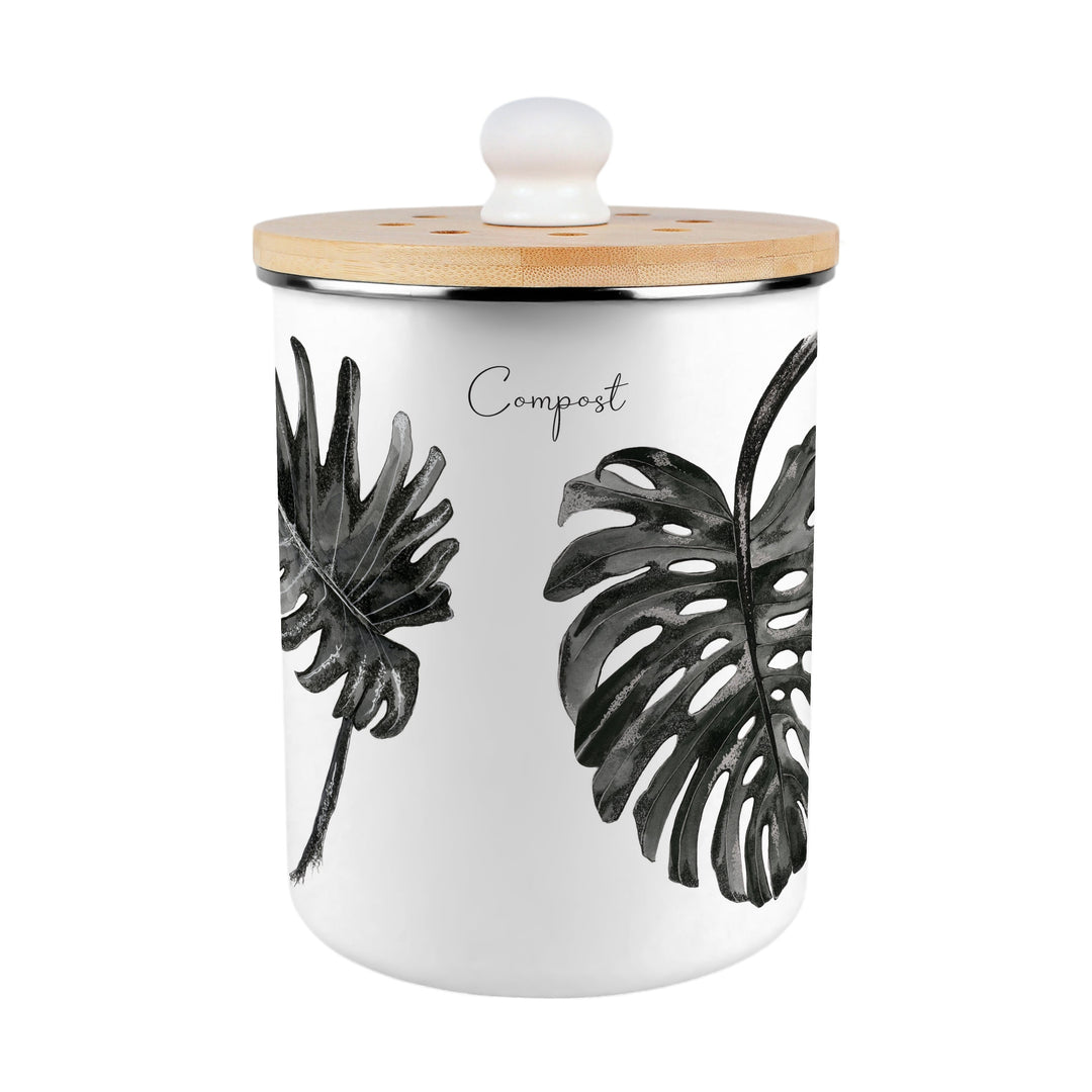 Purely Home Painted Leaves Toller Compost Caddy