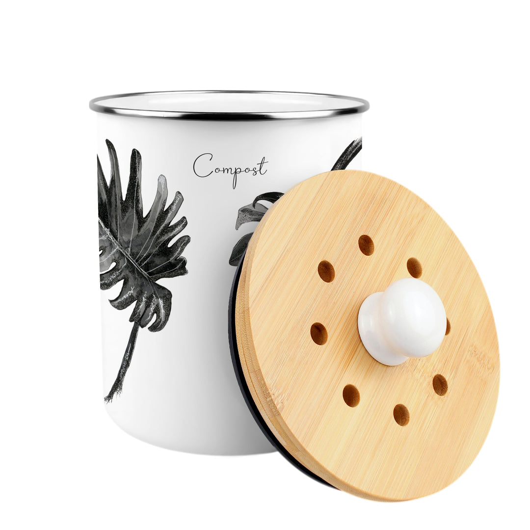 Purely Home Painted Leaves Toller Compost Caddy