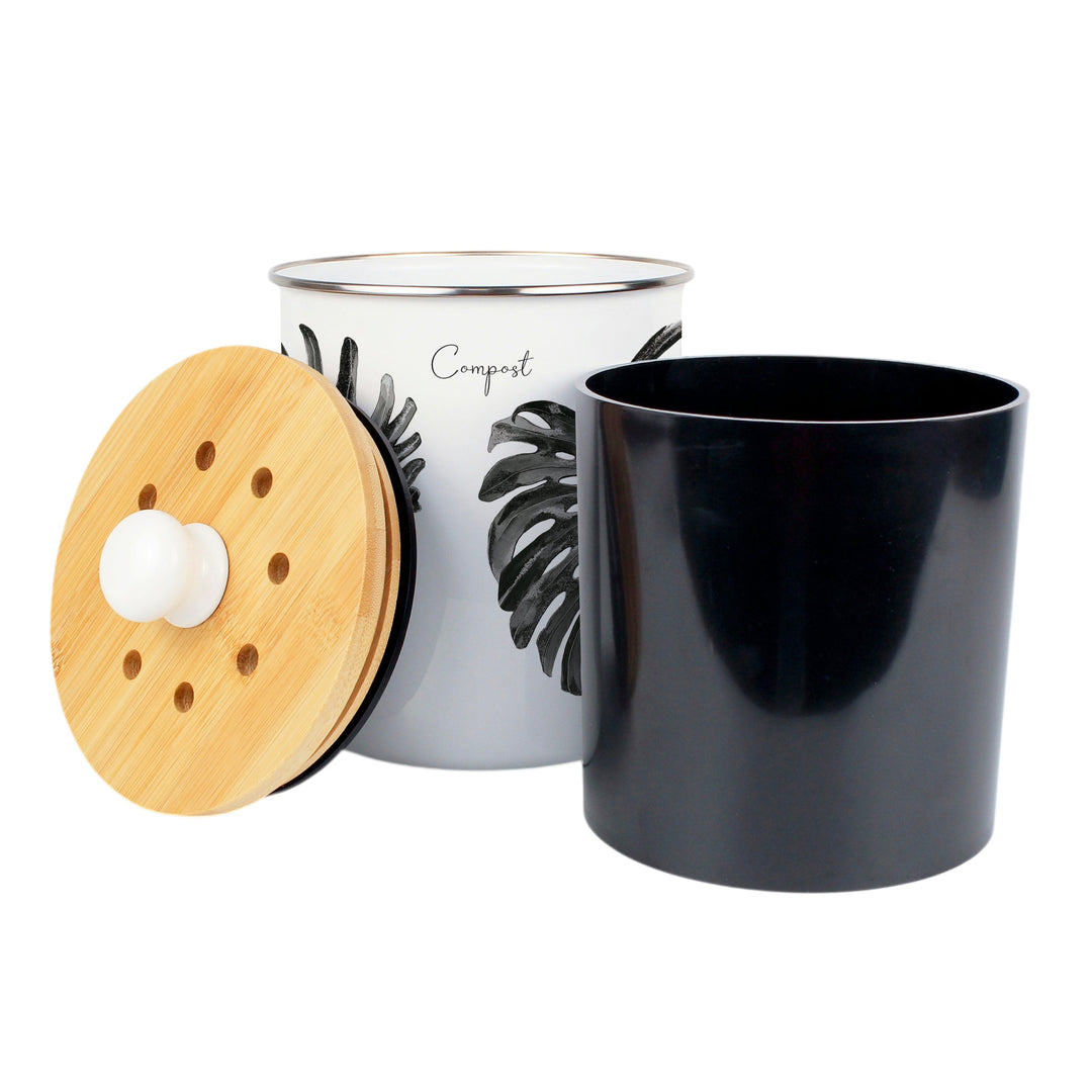 Purely Home Painted Leaves Toller Compost Caddy