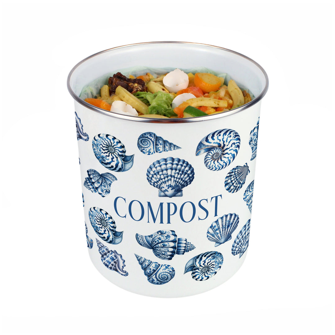 Purely Home Blue Seashells Toller Compost Caddy