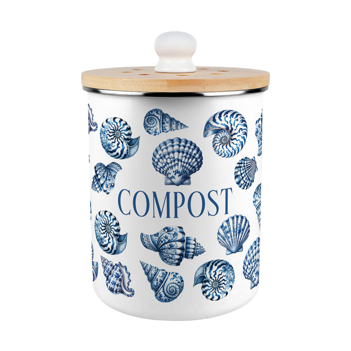Purely Home Blue Seashells Toller Compost Caddy