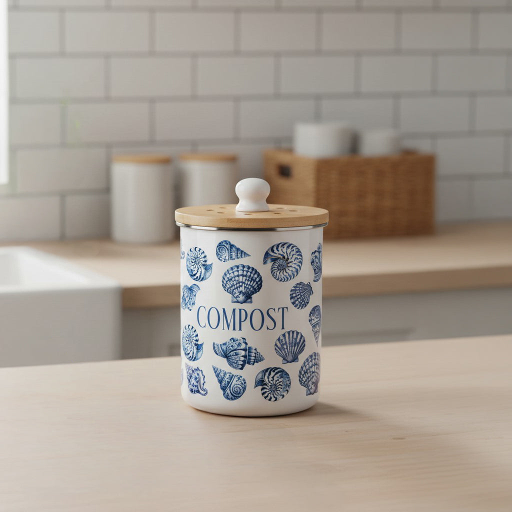 Purely Home Blue Seashells Toller Compost Caddy