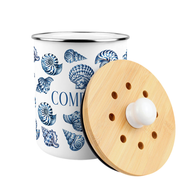 Purely Home Blue Seashells Toller Compost Caddy