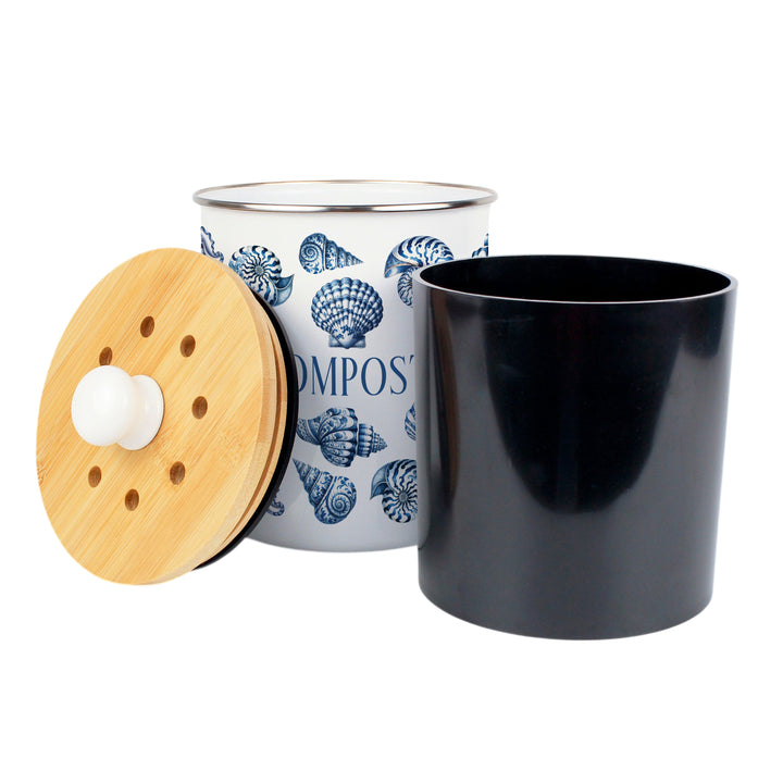 Purely Home Blue Seashells Toller Compost Caddy
