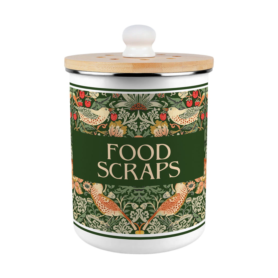 Purely Home Strawberry Thief Toller Compost Caddy - Green