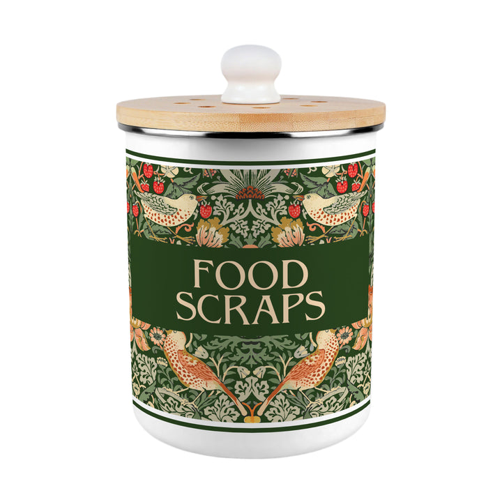 Purely Home Strawberry Thief Toller Compost Caddy - Green
