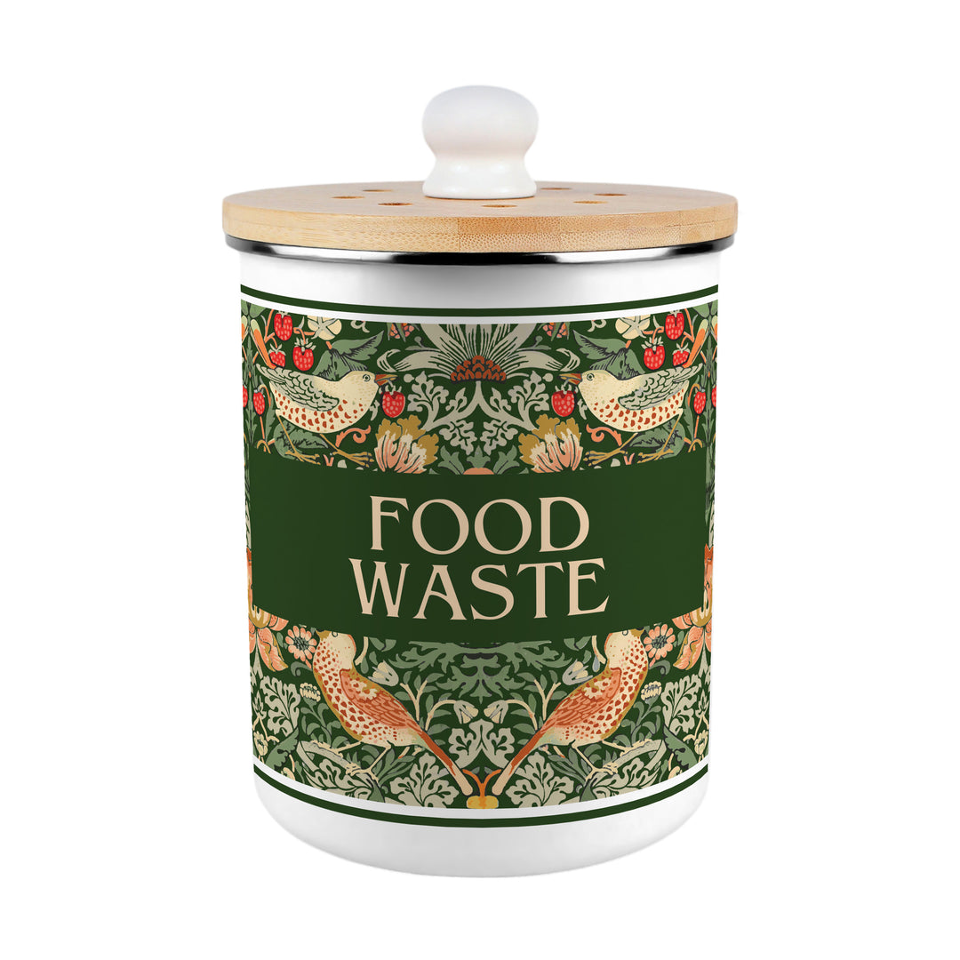 Purely Home Strawberry Thief Toller Compost Caddy - Green