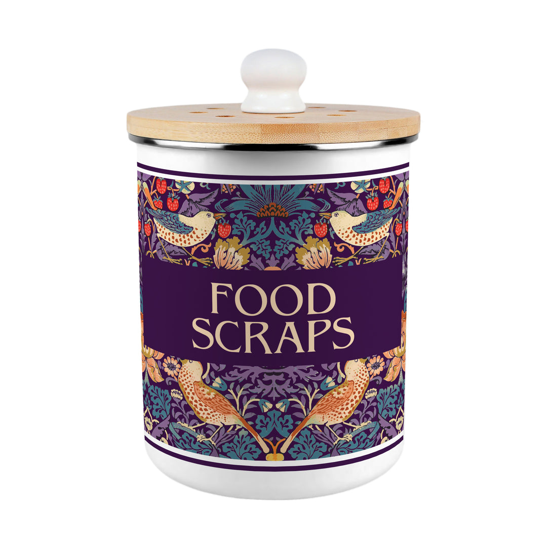 Purely Home Strawberry Thief Toller Compost Caddy - Purple