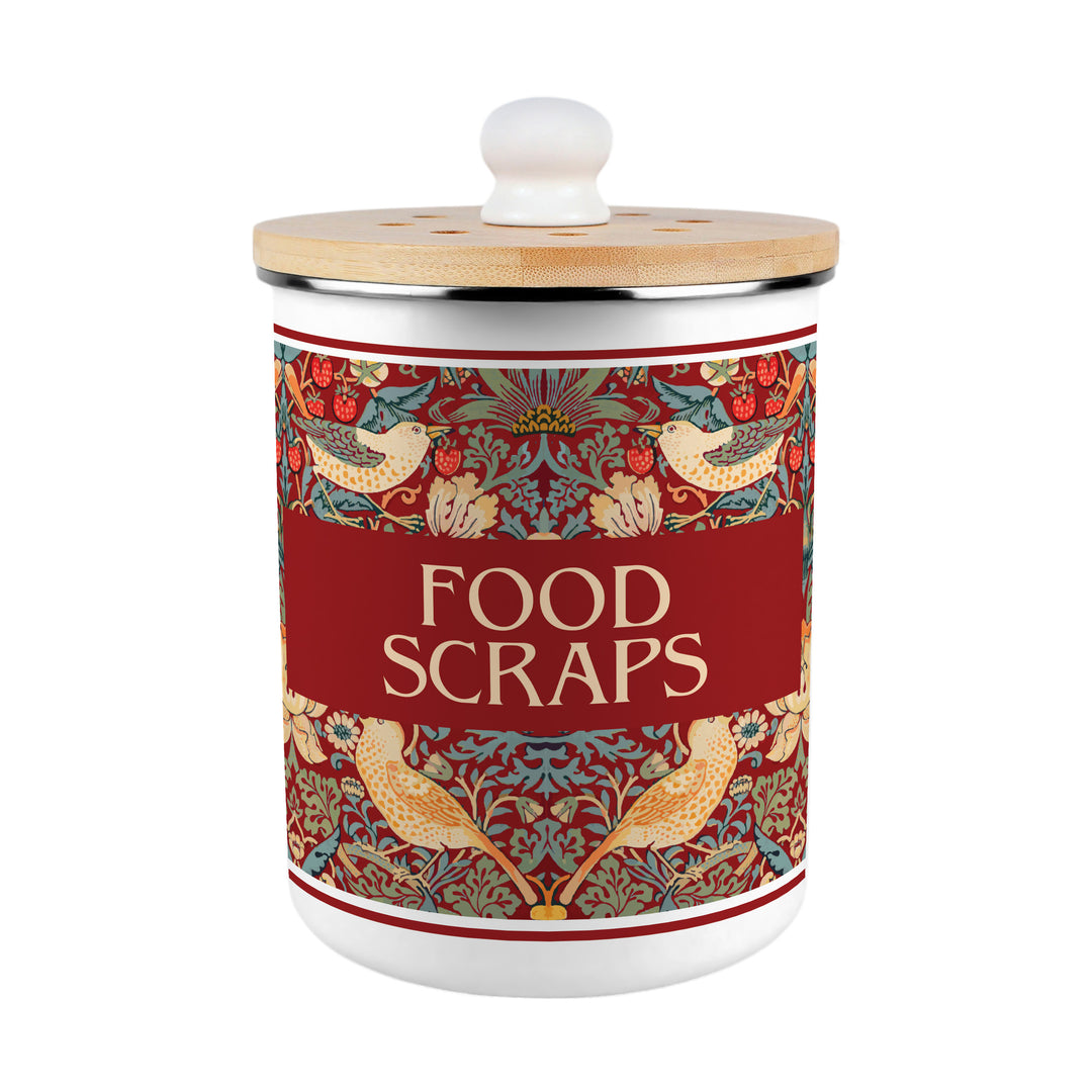 Purely Home Strawberry Thief Toller Compost Caddy - Red