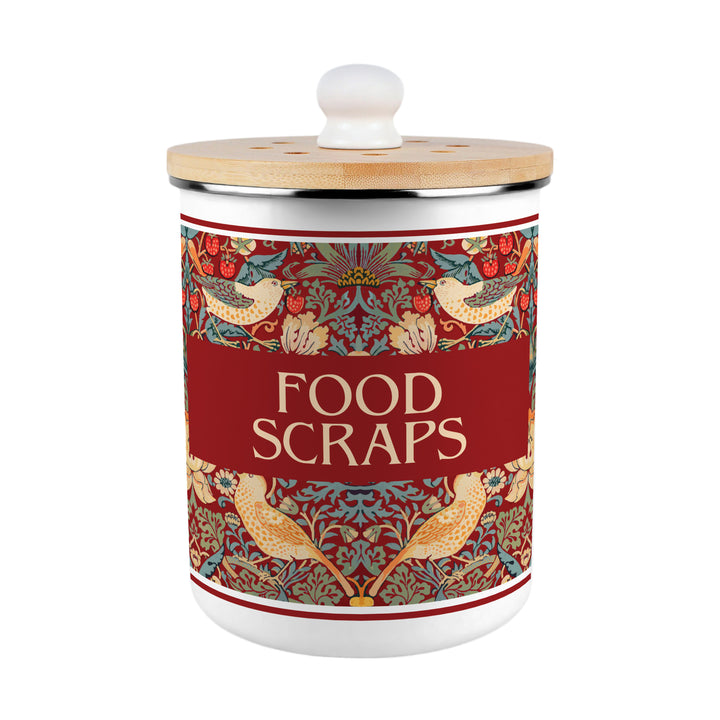 Purely Home Strawberry Thief Toller Compost Caddy - Red