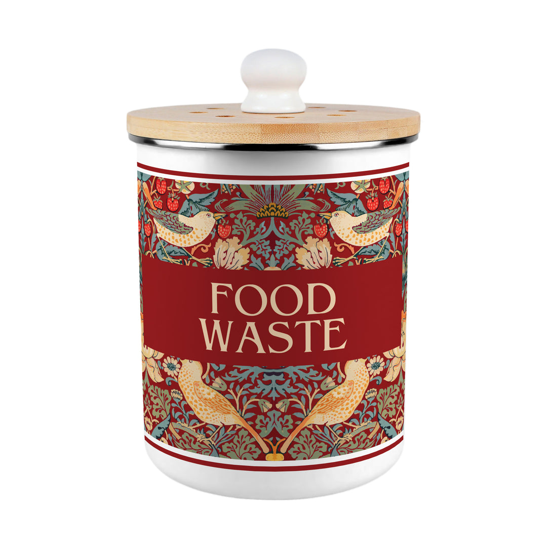 Purely Home Strawberry Thief Toller Compost Caddy - Red