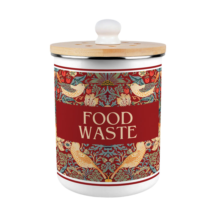 Purely Home Strawberry Thief Toller Compost Caddy - Red