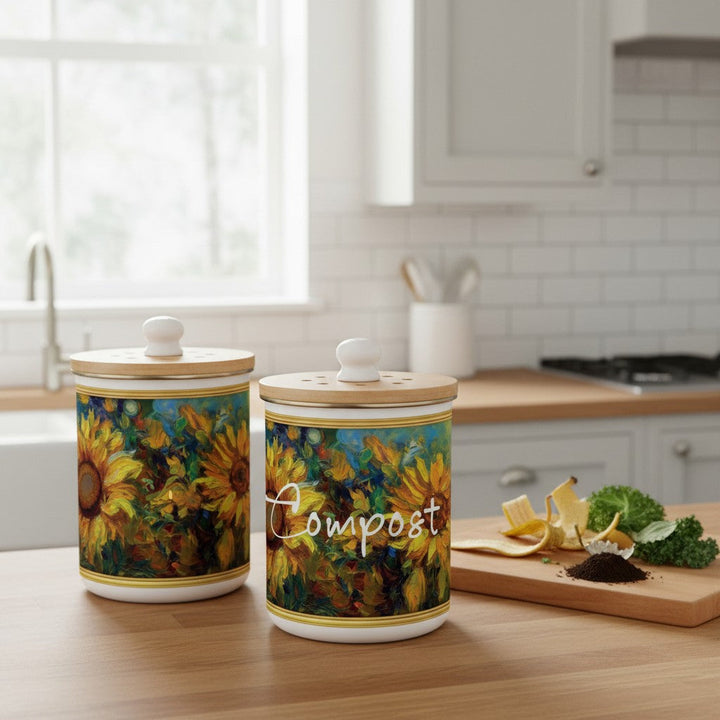 Purely Home Sunflower Impressionism Toller Compost Caddy