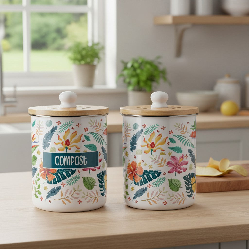 Purely Home Tropical Flowers Toller Compost Caddy
