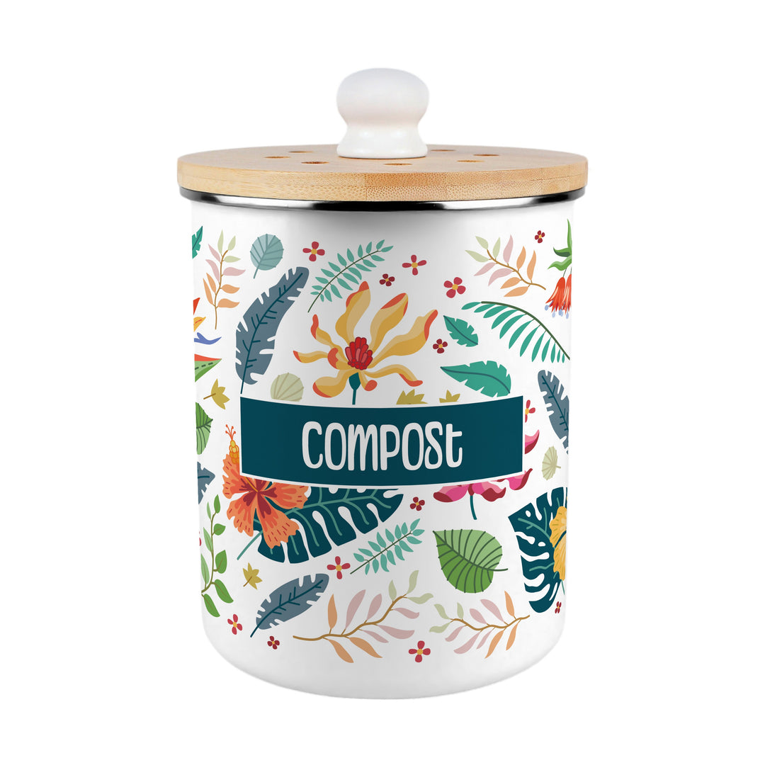 Purely Home Tropical Flowers Toller Compost Caddy