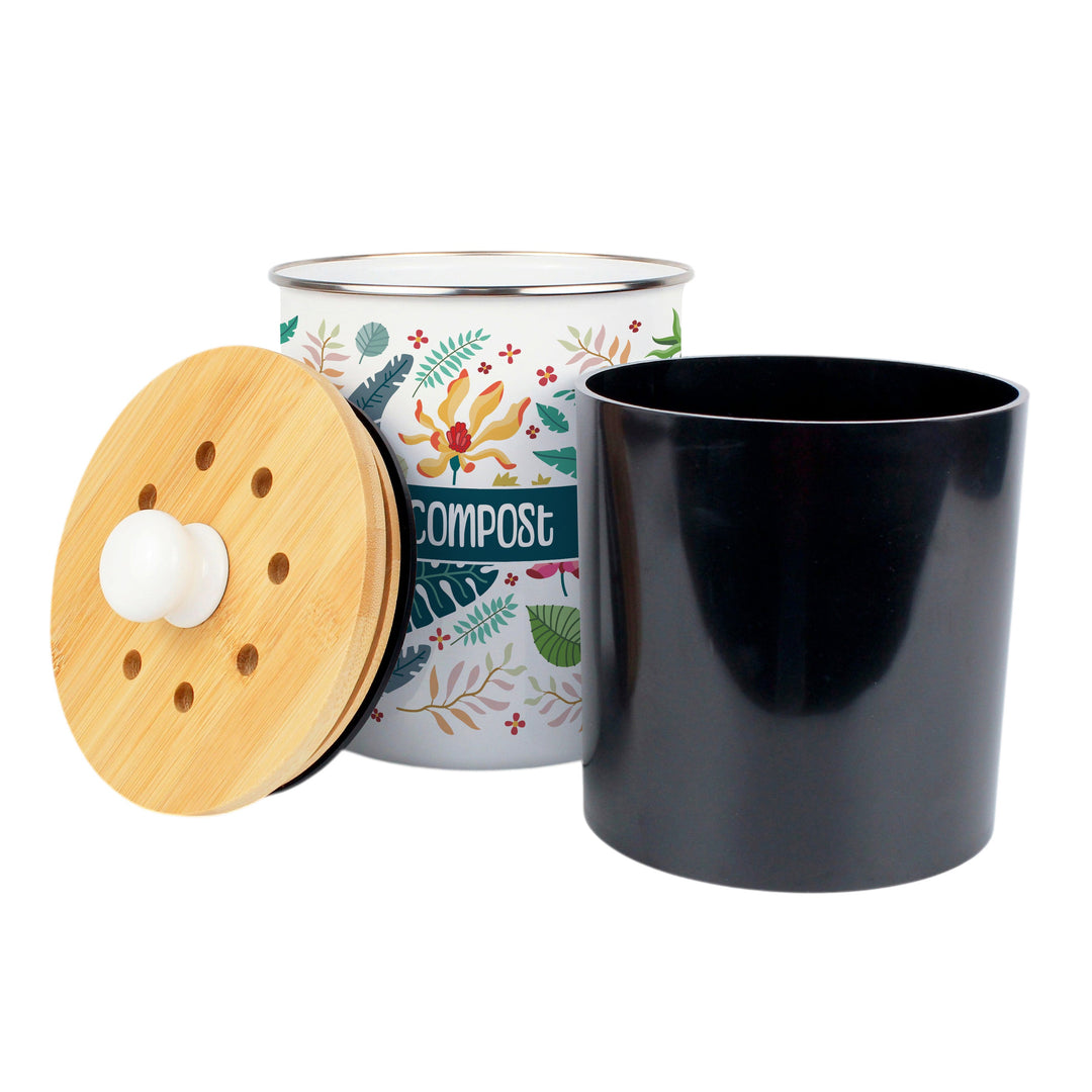 Purely Home Tropical Flowers Toller Compost Caddy