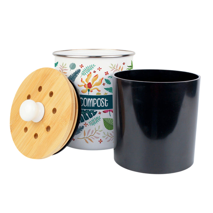 Purely Home Tropical Flowers Toller Compost Caddy