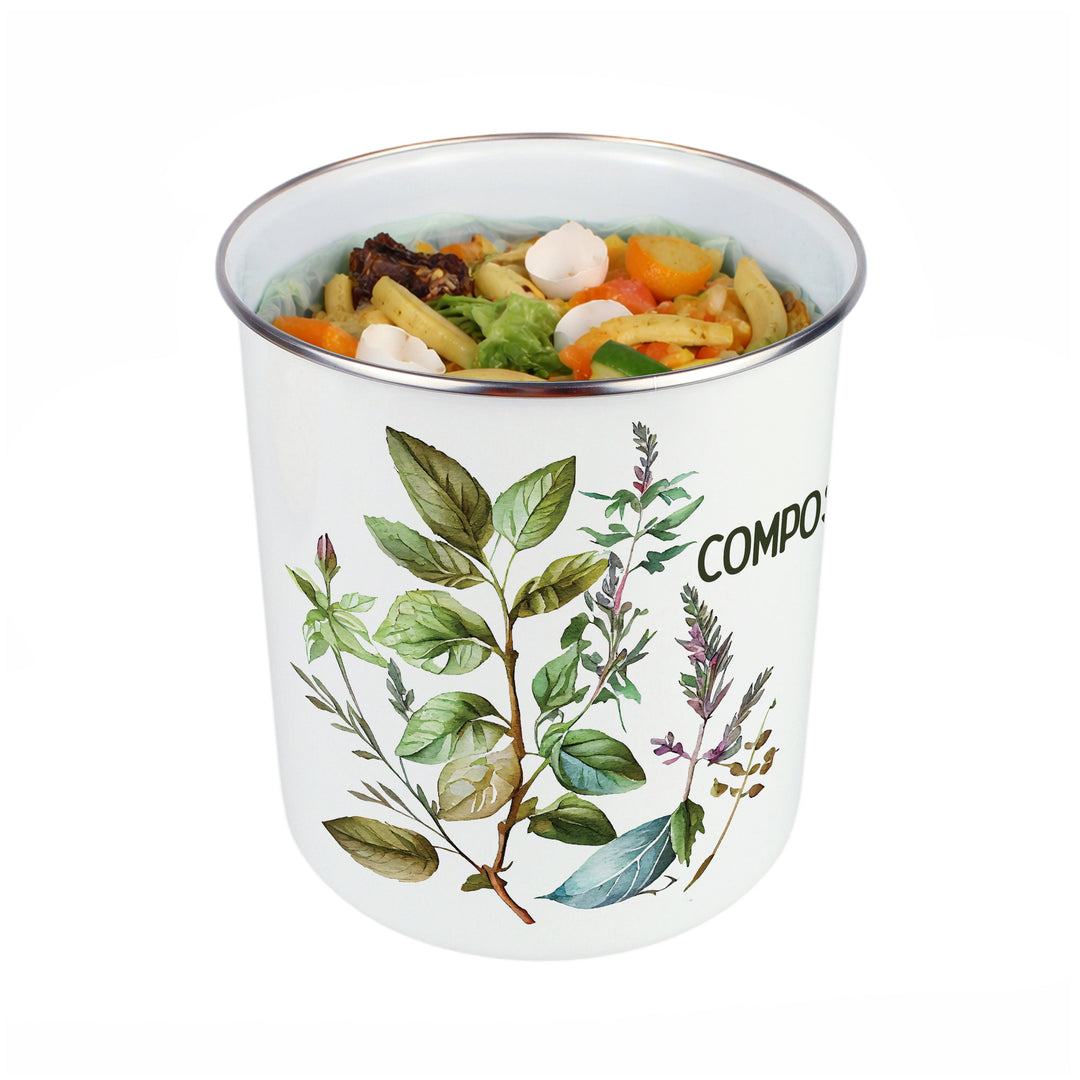 Purely Home Watercolour Herbs Toller Compost Caddy