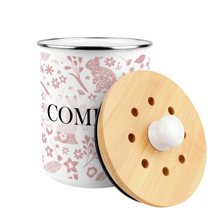 Purely Home Wild Rabbits Toller Compost Caddy - Pink