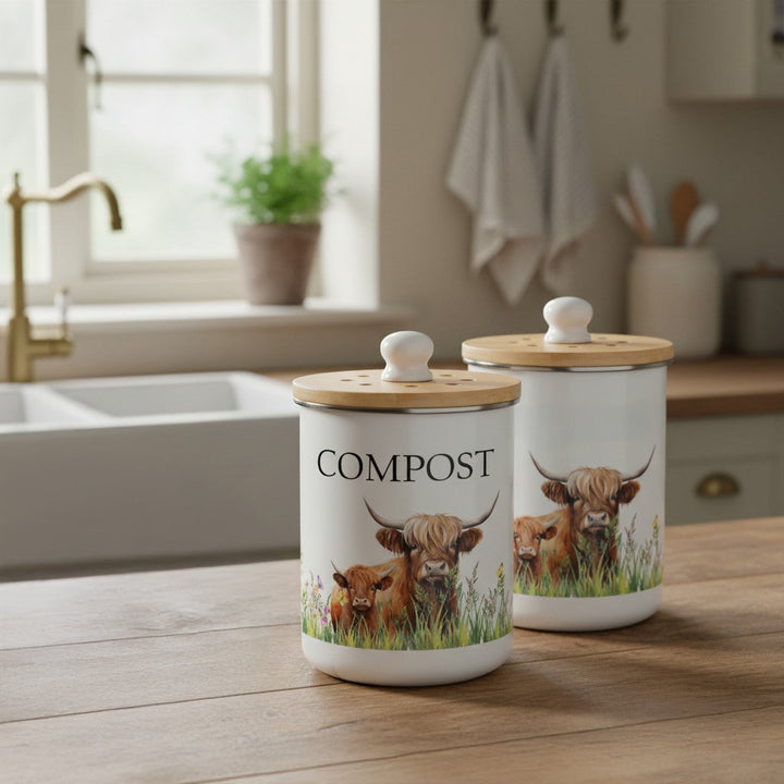 Purely Home Highland Cow & Calf Toller Compost Caddy